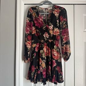 Miami Black Floral Long Sleeve Dress